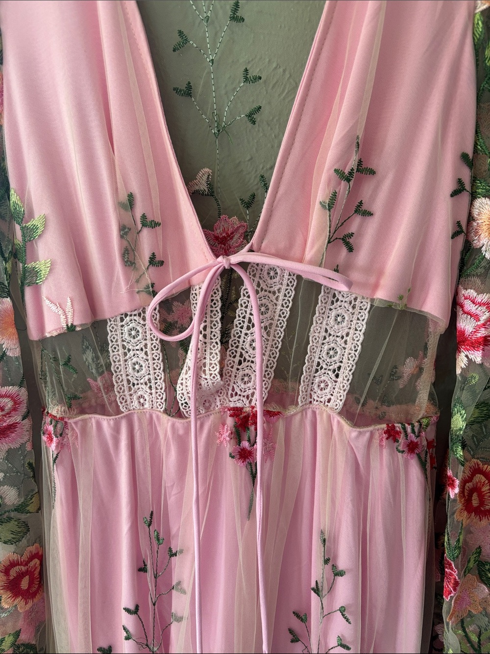 Floral Embroidered Pink & Olive Maxi Dress - Picture 2 of 3